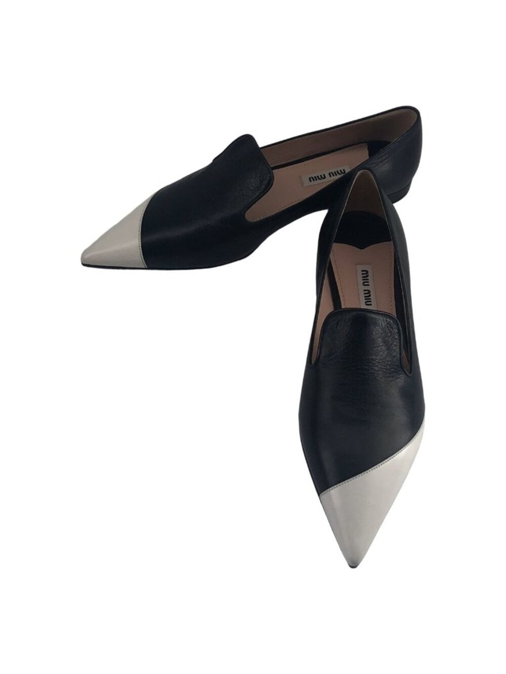 Miu Miu Pointed Toe Bicolor Moccasin Shoes Black White